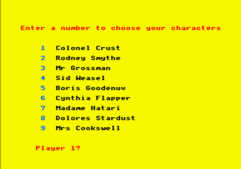 Detective (Amstrad CPC) screenshot: Player Selection