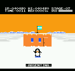 Antarctic Adventure (NES) screenshot: Reached Argentina Base