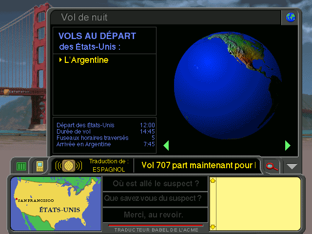 Where in the World Is Carmen Sandiego? (Windows) screenshot: Off to Argentina (French version)