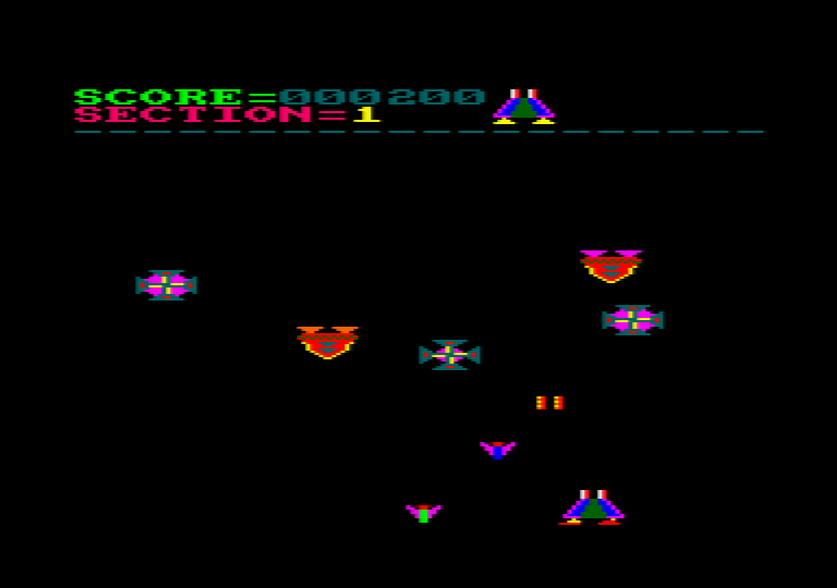 Laserwarp (Amstrad CPC) screenshot: Wave One - only nine more to go until we can track down The Master.