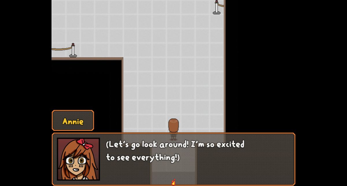 Annie and the Art Gallery (Windows) screenshot: The start of the game. This is the point of view that is used throughout the game
