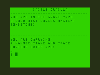 Castle Dracula (Dragon 32/64) screenshot: In the Graveyard