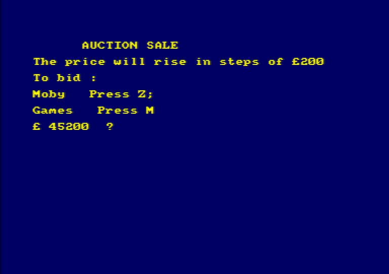 Country Cottages (Amstrad CPC) screenshot: It's gone to auction, who's going to snare the first property?