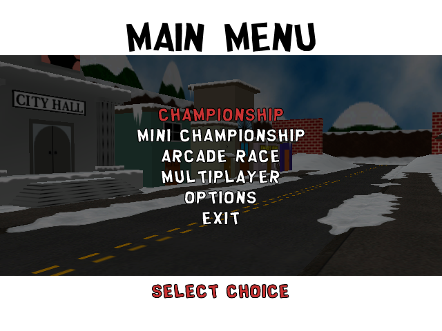 South Park Rally (Dreamcast) screenshot: Main menu.