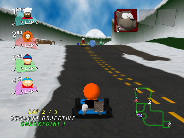 South Park Rally (Dreamcast) screenshot: Playing as Kenny.