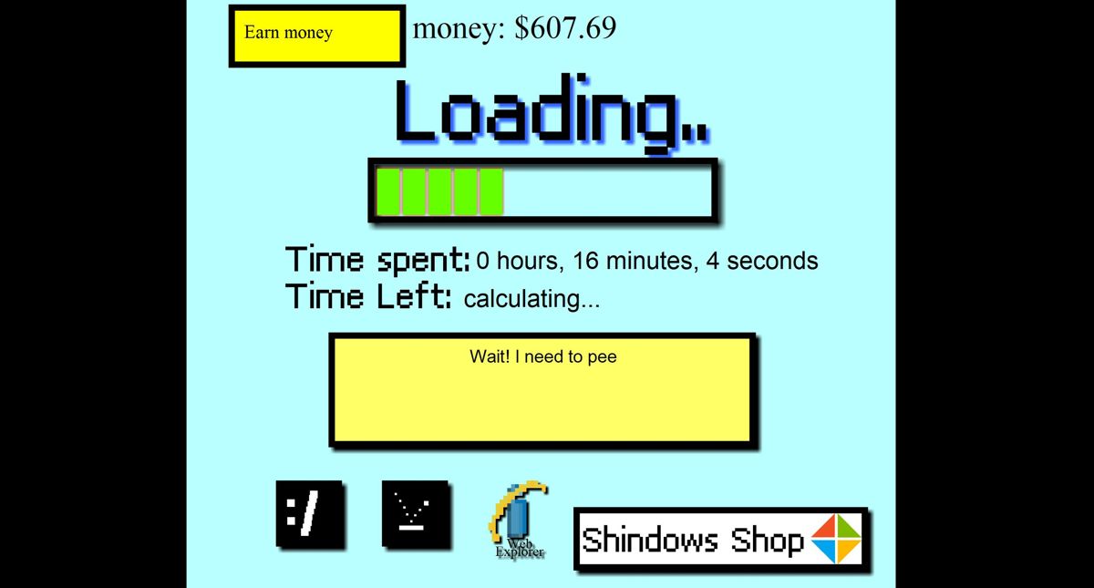 Loading Screen Simulator (Windows) screenshot: Is that a genuine system message? The web browser leads to a link to a puzzle game called Seven