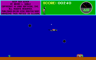 Deep Sea Diver (DOS) screenshot: Trying to swim past some mines.