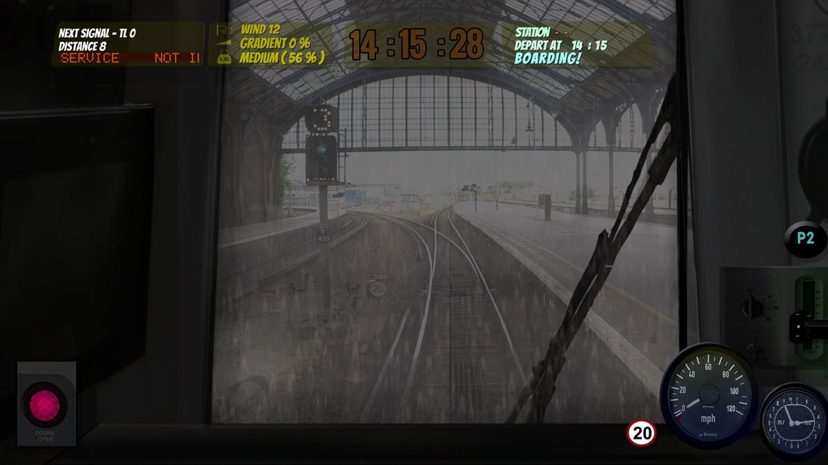 Train Operator 377: Free Version (Windows) screenshot: I should have left by now, instead I've made it rain. What buttons do I use to start this train!!!