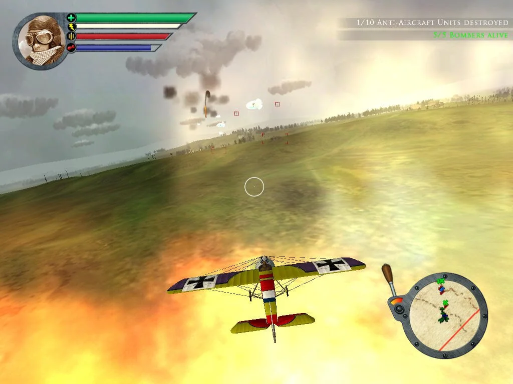 Red Baron: Arcade (Windows) screenshot: Fighting with anti-aircraft units