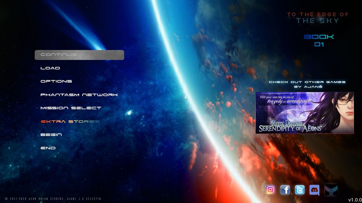 To the Edge of the Sky (Windows) screenshot: The game's menu