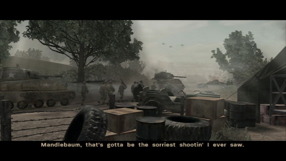 Call of Duty 3 (PlayStation 3) screenshot: Allied troops are heading toward the front lines