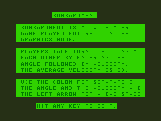 Bombardment (TRS-80 CoCo) screenshot: Title Screen
