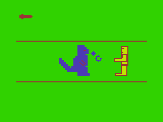 Quest for Lenore (TRS-80 CoCo) screenshot: Encountering the Blue Dragon