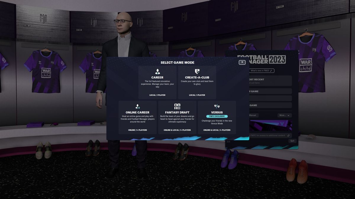 Football Manager 2023 (Windows) screenshot: There are two off-line game modes and three on-line modes