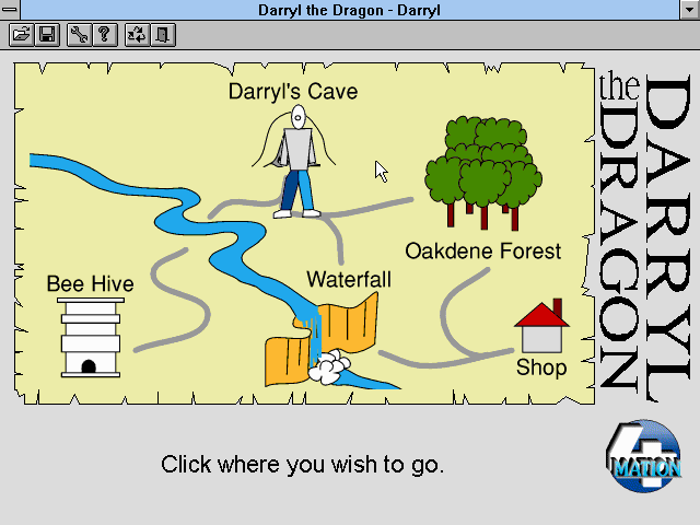 Darryl the Dragon (Windows 16-bit) screenshot: The map for Part 1 of the game.