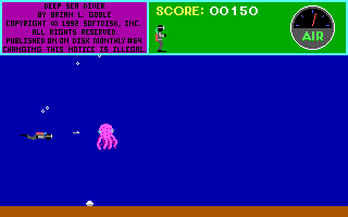 Deep Sea Diver (DOS) screenshot: Using spears at an octopus.