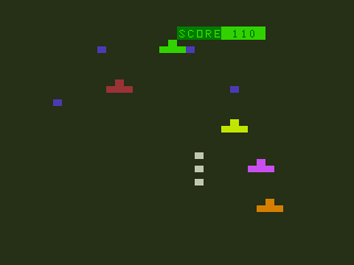 Destroy (TRS-80 CoCo) screenshot: Three Bombs Descending