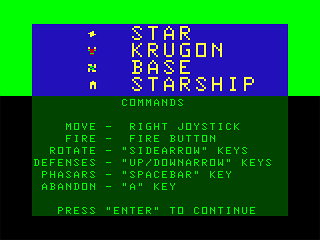 Space Fighter (Dragon 32/64) screenshot: Commands