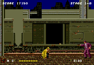 Dick Tracy (Genesis) screenshot: Duck to avoid his bullets, and approach him while he is reloading