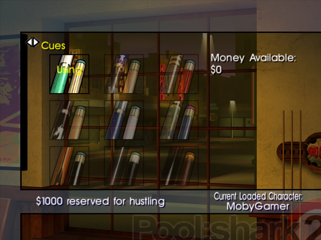 Pool:shark 2 (Windows) screenshot: The in-game "store" allows purchasing/unlocking different cosmetics