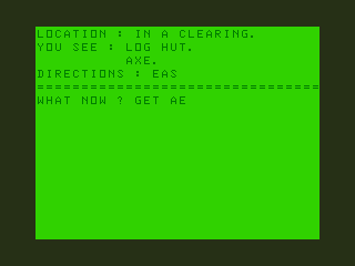 Don't Panic (Dragon 32/64) screenshot: The Ice Kingdom: A Log Hut and an Axe