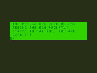 Don't Panic (Dragon 32/64) screenshot: Towers of Death: Killed by a Roc