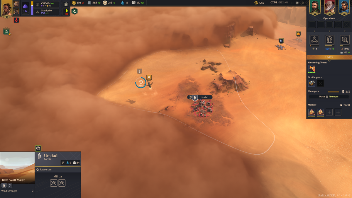 Dune: Spice Wars (Windows) screenshot: [Early Access] An ornithopter scouting an area