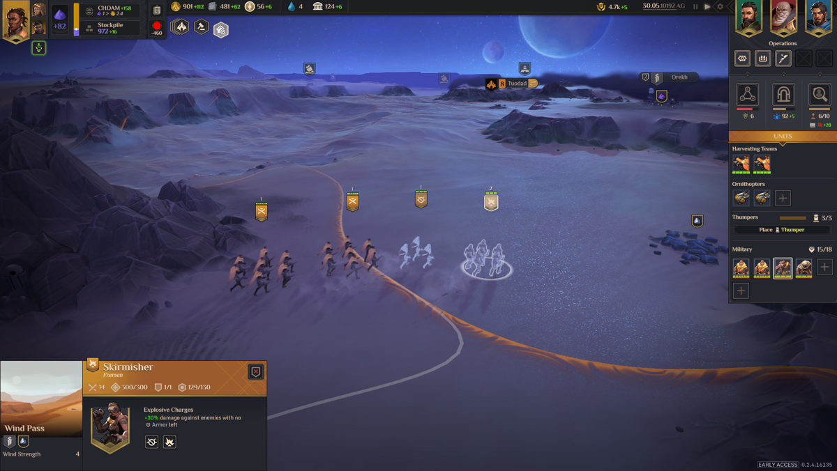 Dune: Spice Wars (Windows) screenshot: [Early Access] Traversing the desert at night