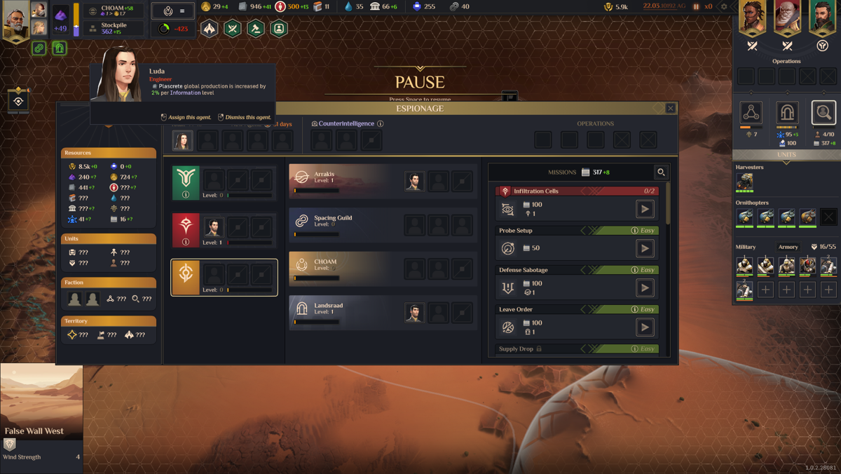 Dune: Spice Wars (Windows) screenshot: [Full release] Each agent has a small specialty