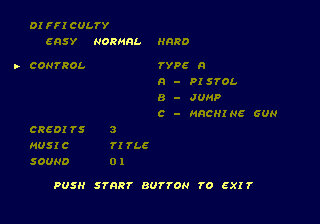 Dick Tracy (Genesis) screenshot: Options