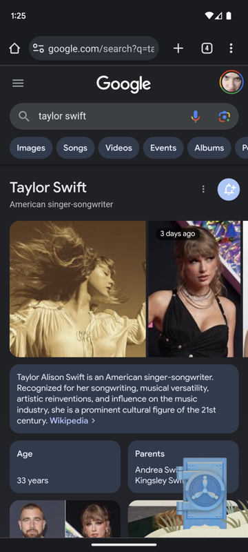1989 (Taylor's Version) vault (Browser) screenshot: Google search for "Taylor Swift" and click on the vault