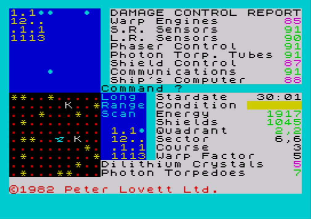 ZX Trek (ZX Spectrum) screenshot: The view from the Bridge