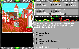 Legend of Faerghail (DOS) screenshot: The town of Thyn