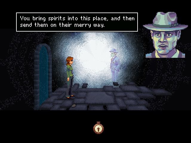 The Blackwell Legacy (Windows) screenshot: Joey teaching you about the basics of your new work as a medium