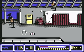 Die Hard 2: Die Harder (Commodore 64) screenshot: Get the med-kit to increase your health