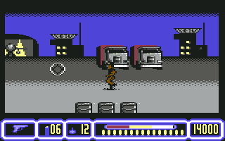 Die Hard 2: Die Harder (Commodore 64) screenshot: A person runs around like a lunatic