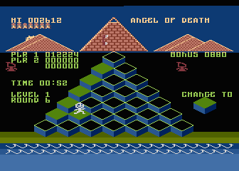 Pharaoh's Pyramid (Atari 8-bit) screenshot: Plagued by the angels of death.