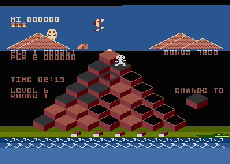 Pharaoh's Pyramid (Atari 8-bit) screenshot: Someone has put a hole through the pyramid.
