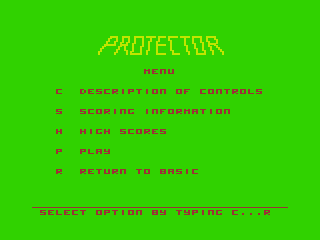 Protector (Dragon 32/64) screenshot: Main Menu