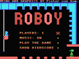 Roboy (MSX) screenshot: Title Screen and Main Menu.
