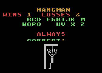 Hangman (Atari 8-bit) screenshot: Correct!!