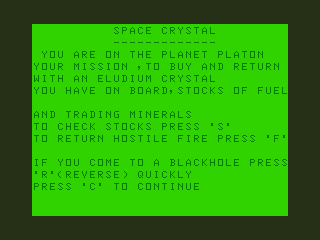 Space Crystal (Dragon 32/64) screenshot: Instructions