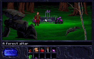 Fables & Fiends: The Legend of Kyrandia - Book One (DOS) screenshot: The Forest Altar - Looks like it's missing a marble...
