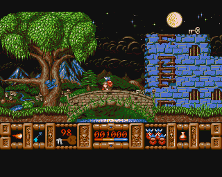 Fire and Brimstone (Amiga) screenshot: Crossing a bridge