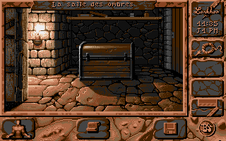 Black Sect (Amiga) screenshot: In the dungeon there are many trunks.