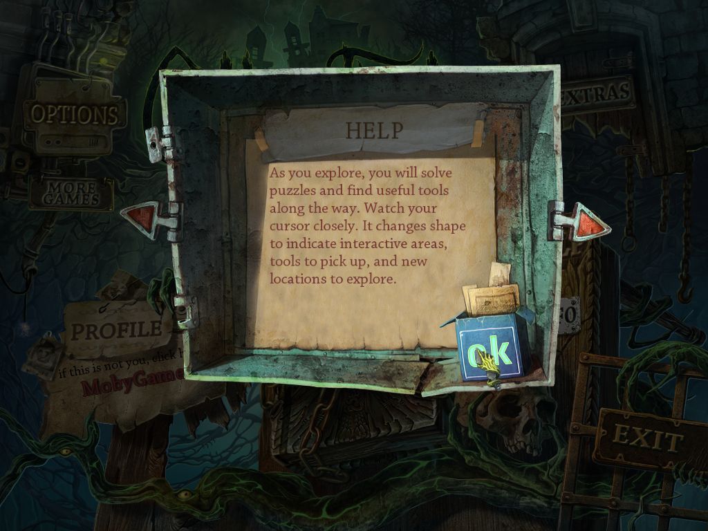 Gothic Fiction: Dark Saga (Windows) screenshot: The HELP option on the main menu opens this window