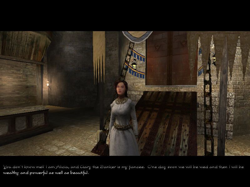 Arx Fatalis (Windows) screenshot: She must be from Shanghai! Seriously! Just look at her and - more importantly - listen to what she says!..