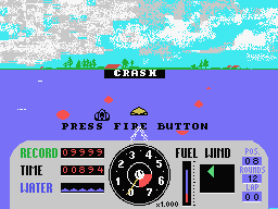 Speedboat Racer (MSX) screenshot: At higher speeds, there is the risk of flying up in the air.....and that just happened.