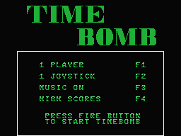 Time Bomb (MSX) screenshot: Title Screen and Main menu.