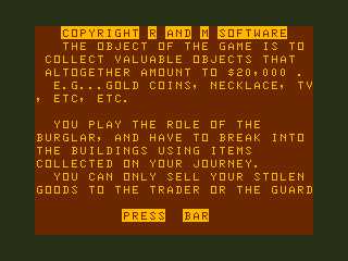 Burglary Adventure (Dragon 32/64) screenshot: Instructions